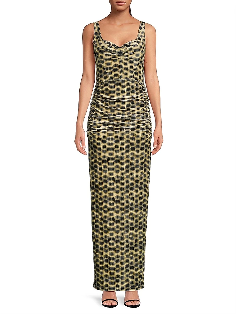 Wilder Printed Stretch-Velvet Sleeveless Gown