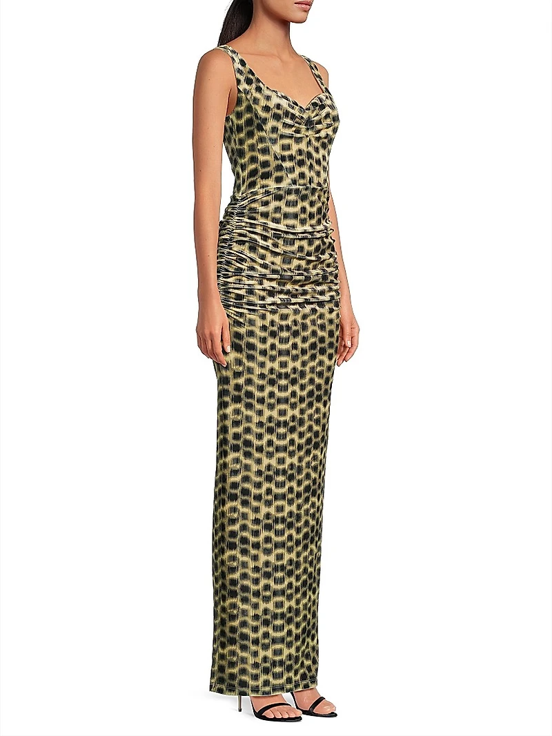 Wilder Printed Stretch-Velvet Sleeveless Gown