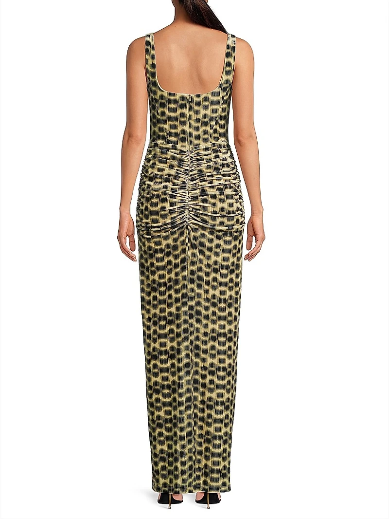 Wilder Printed Stretch-Velvet Sleeveless Gown