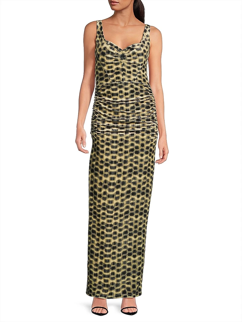 Wilder Printed Stretch-Velvet Sleeveless Gown