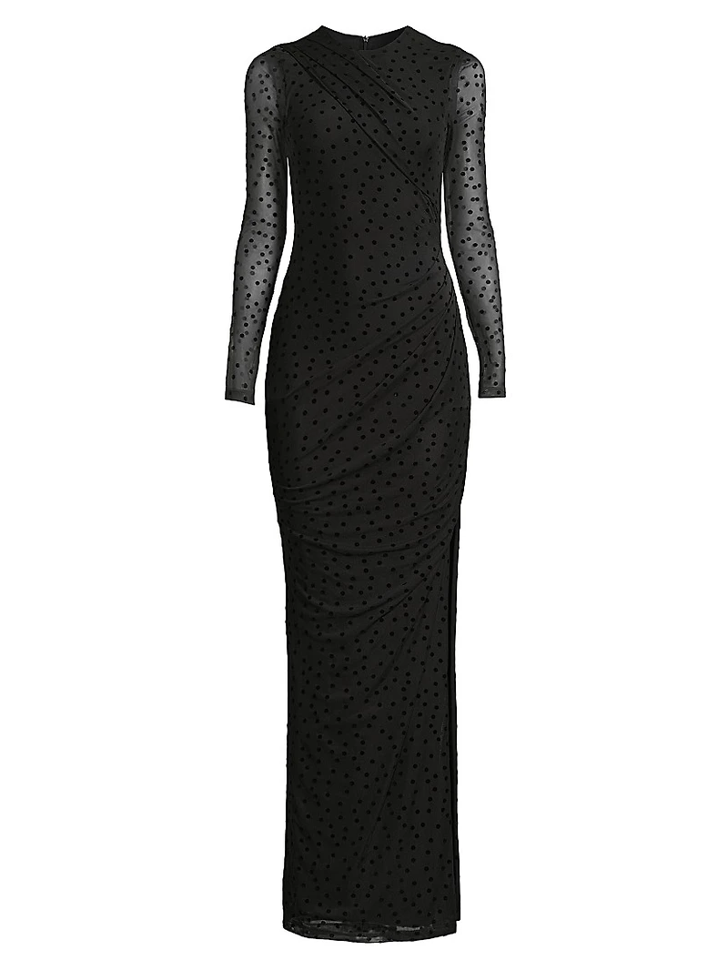 Marika Polka-Dot Mesh Maxi Dress