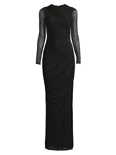 Marika Polka-Dot Mesh Maxi Dress