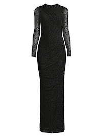 Marika Polka-Dot Mesh Maxi Dress