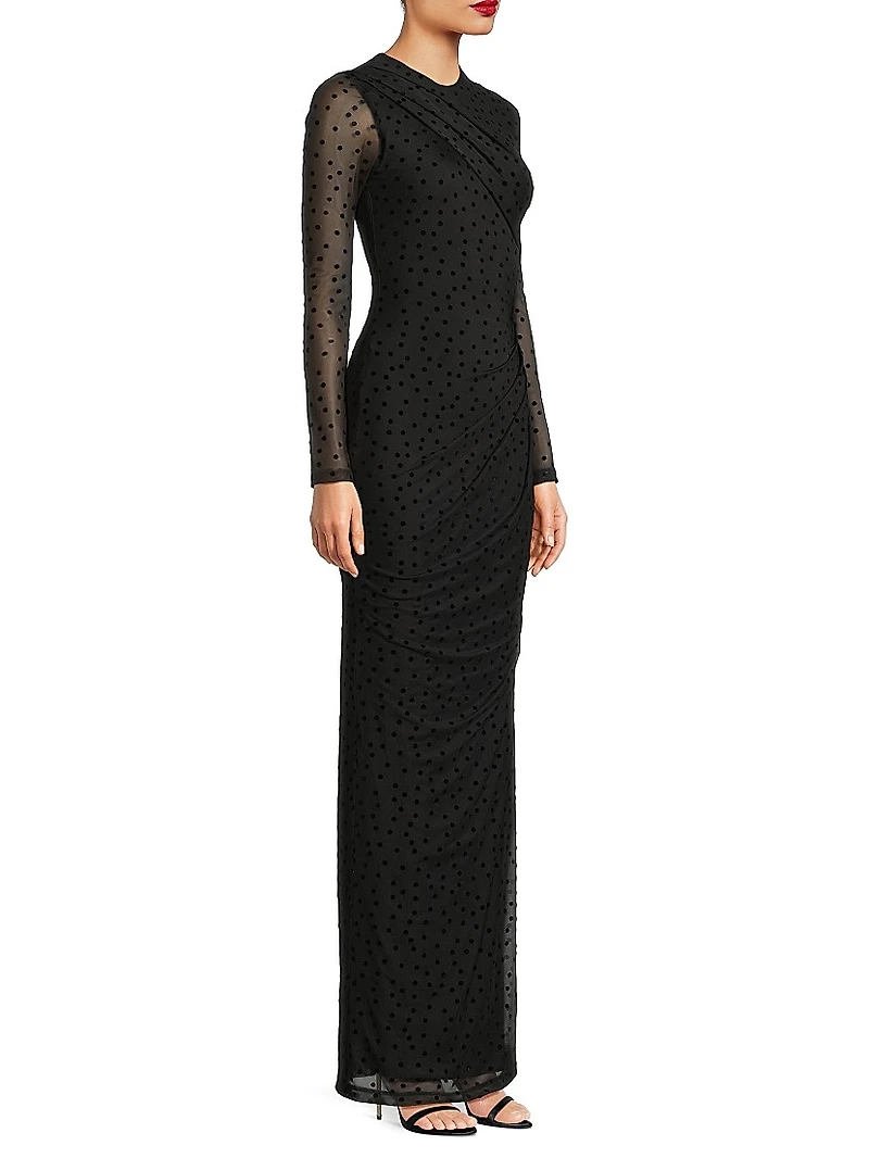 Marika Polka-Dot Mesh Maxi Dress