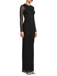 Marika Polka-Dot Mesh Maxi Dress