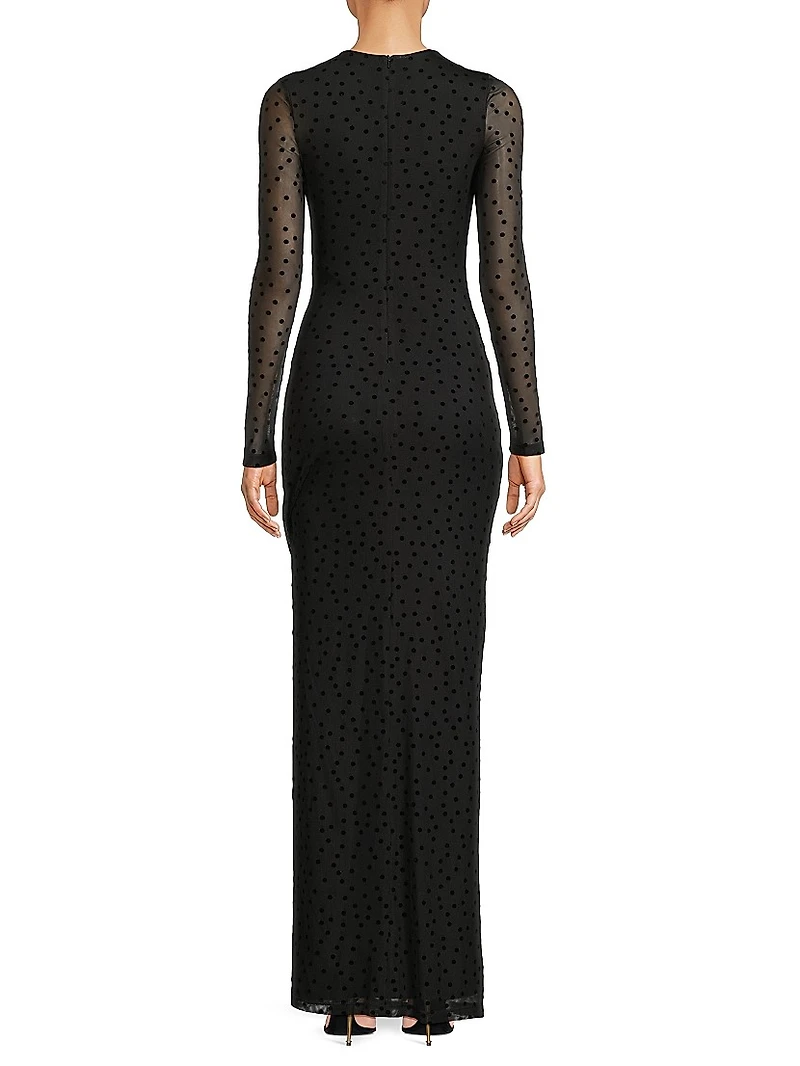 Marika Polka-Dot Mesh Maxi Dress
