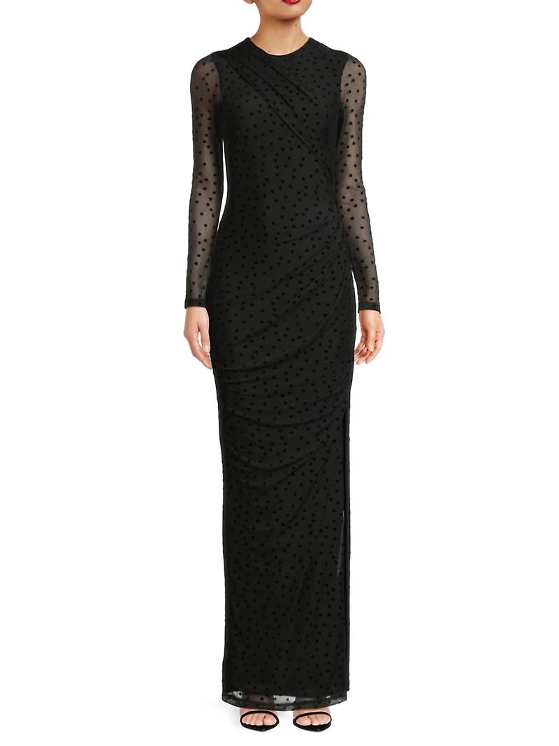 Marika Polka-Dot Mesh Maxi Dress