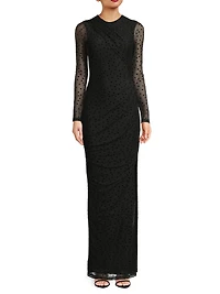 Marika Polka-Dot Mesh Maxi Dress