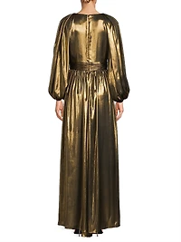 Darya Metallic Lamé Balloon-Sleeve Gown