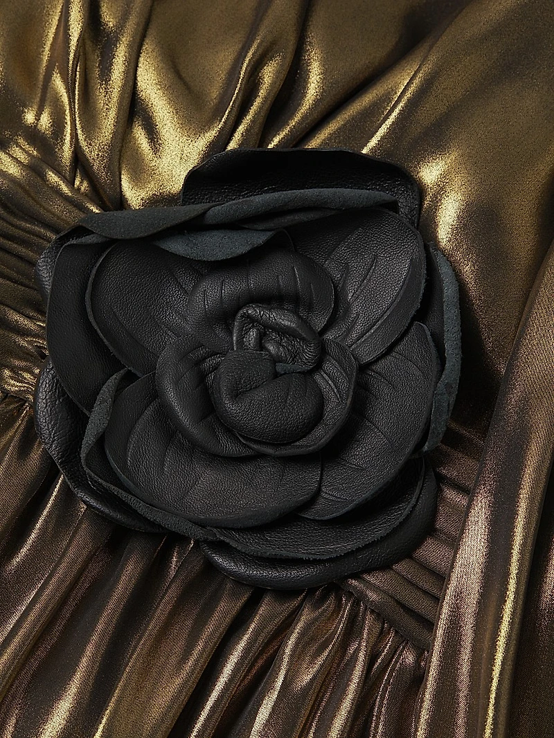 Darya Metallic Lamé Balloon-Sleeve Gown