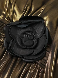 Darya Metallic Lamé Balloon-Sleeve Gown