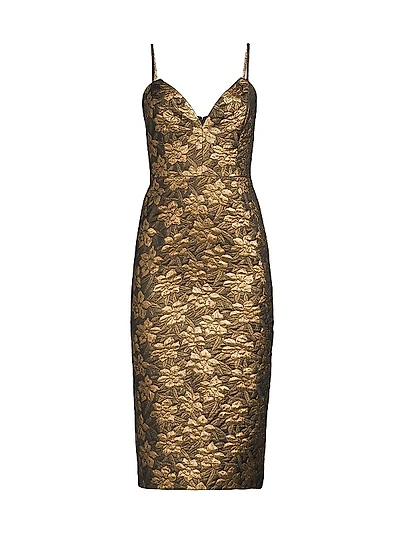 Floral Metallic Jacquard Sleeveless Midi-Dress