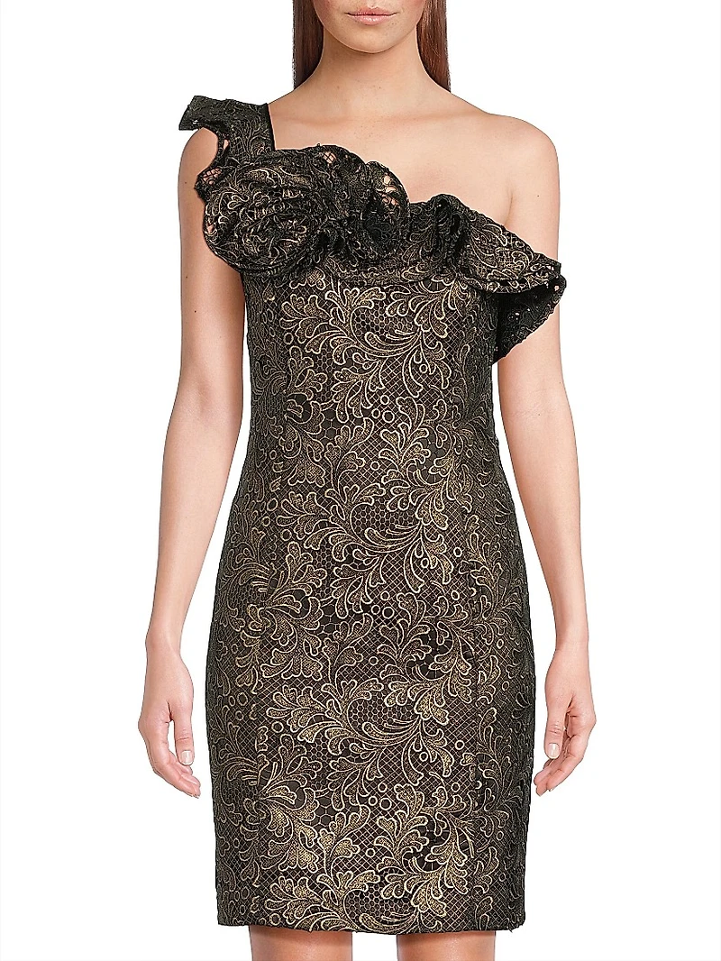 Taja Metallic Lace One-Shoulder Minidress