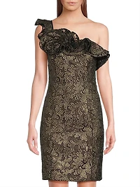 Taja Metallic Lace One-Shoulder Minidress