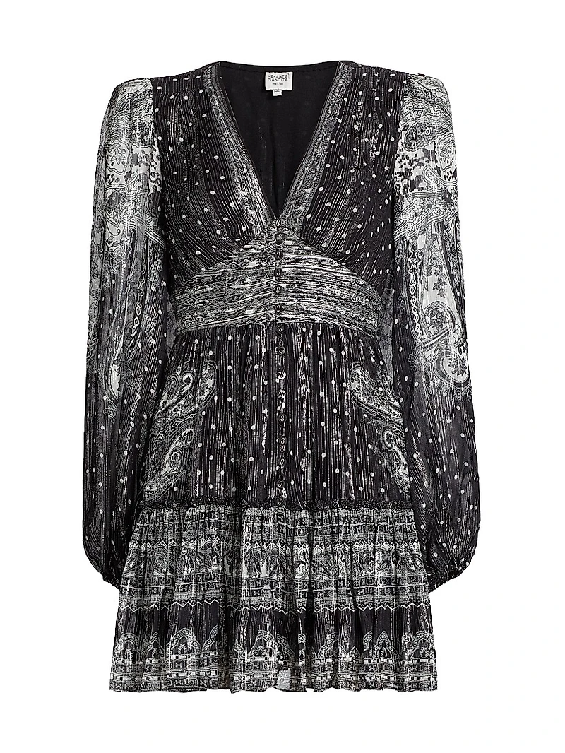 Viri Metallic Paisley V-Neck Minidress