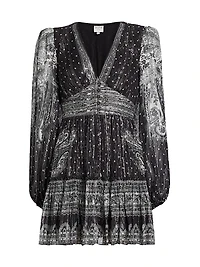 Viri Metallic Paisley V-Neck Minidress