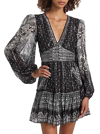 Viri Metallic Paisley V-Neck Minidress