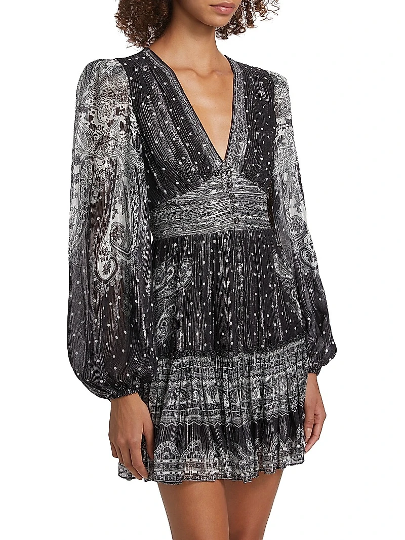 Viri Metallic Paisley V-Neck Minidress