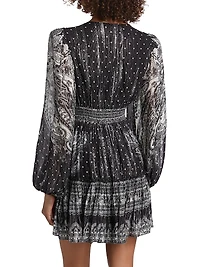 Viri Metallic Paisley V-Neck Minidress