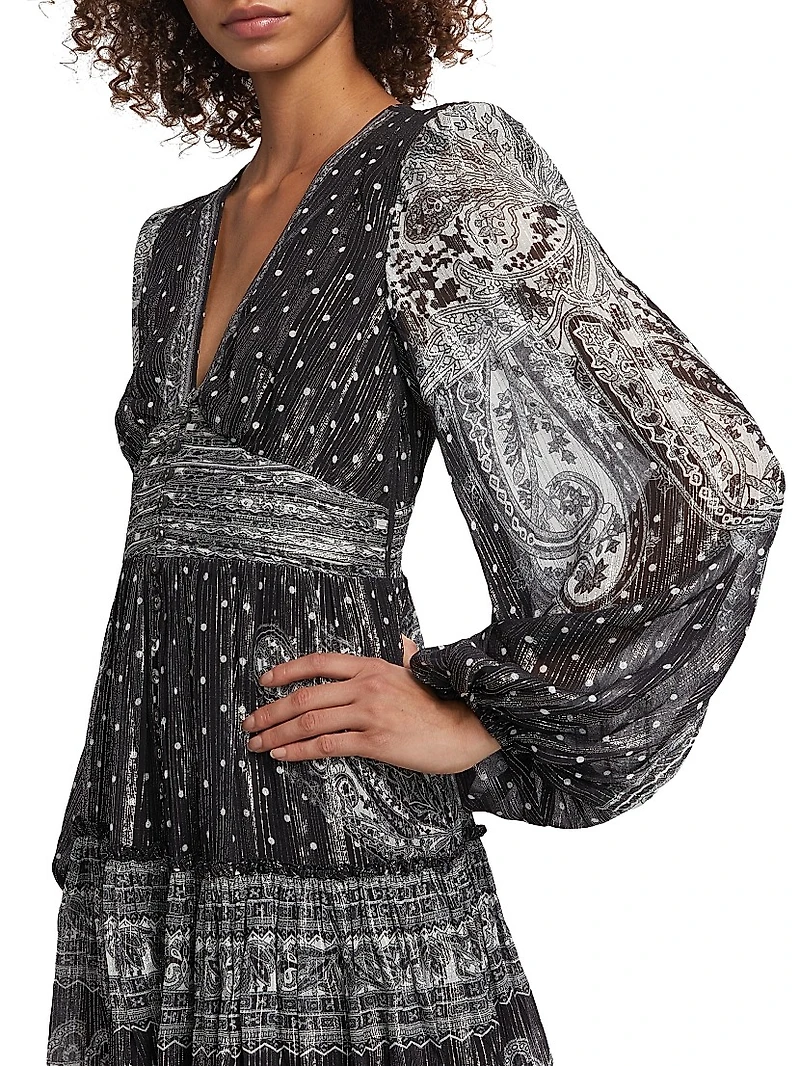 Viri Metallic Paisley V-Neck Minidress