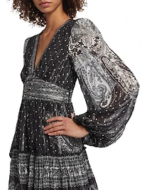 Viri Metallic Paisley V-Neck Minidress