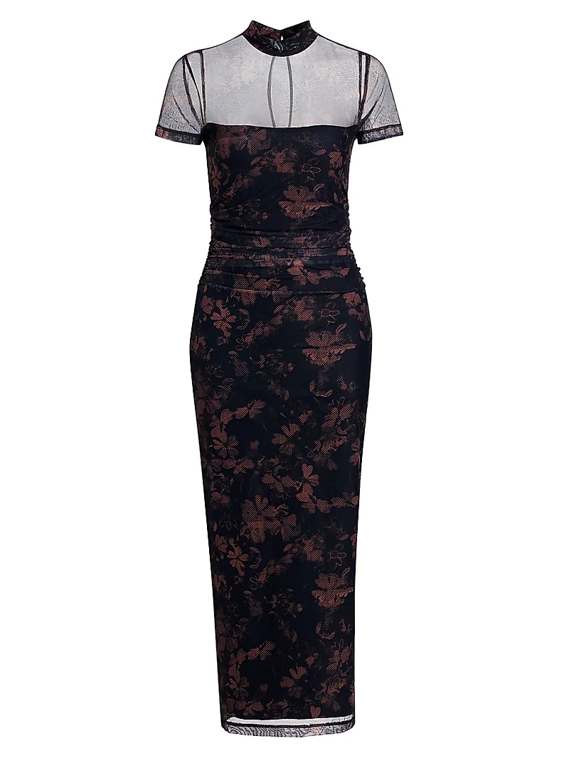 Dominique Floral Illusion Body-Con Midi-Dress