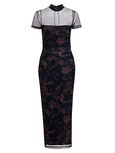 Dominique Floral Illusion Body-Con Midi-Dress