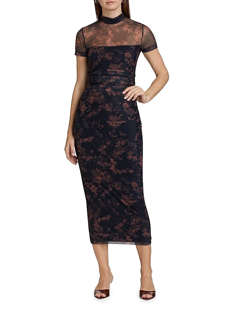 Dominique Floral Illusion Body-Con Midi-Dress