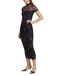 Dominique Floral Illusion Body-Con Midi-Dress