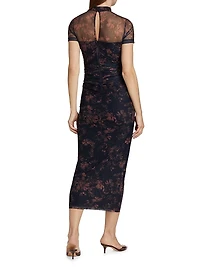 Dominique Floral Illusion Body-Con Midi-Dress