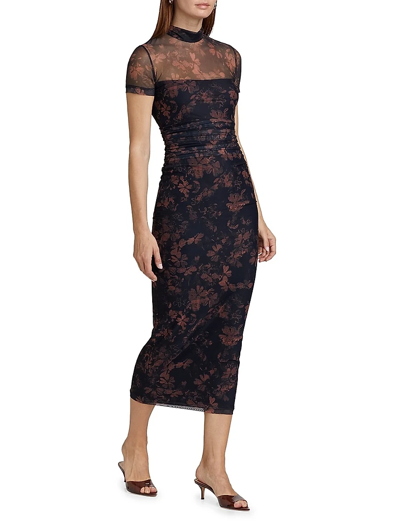 Dominique Floral Illusion Body-Con Midi-Dress