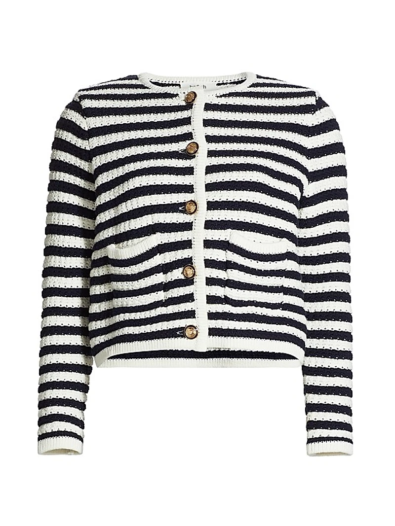 Gaspard Striped Knit Crewneck Cardigan