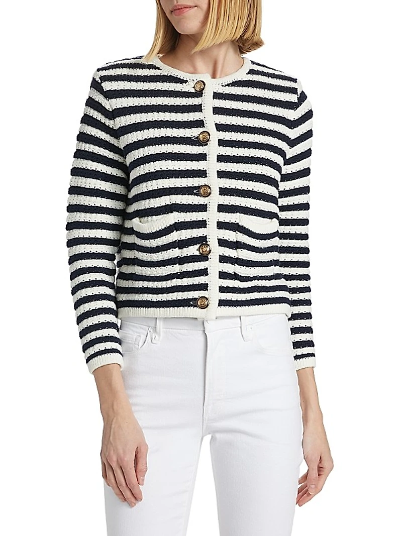 Gaspard Striped Knit Crewneck Cardigan