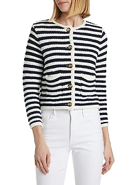 Gaspard Striped Knit Crewneck Cardigan