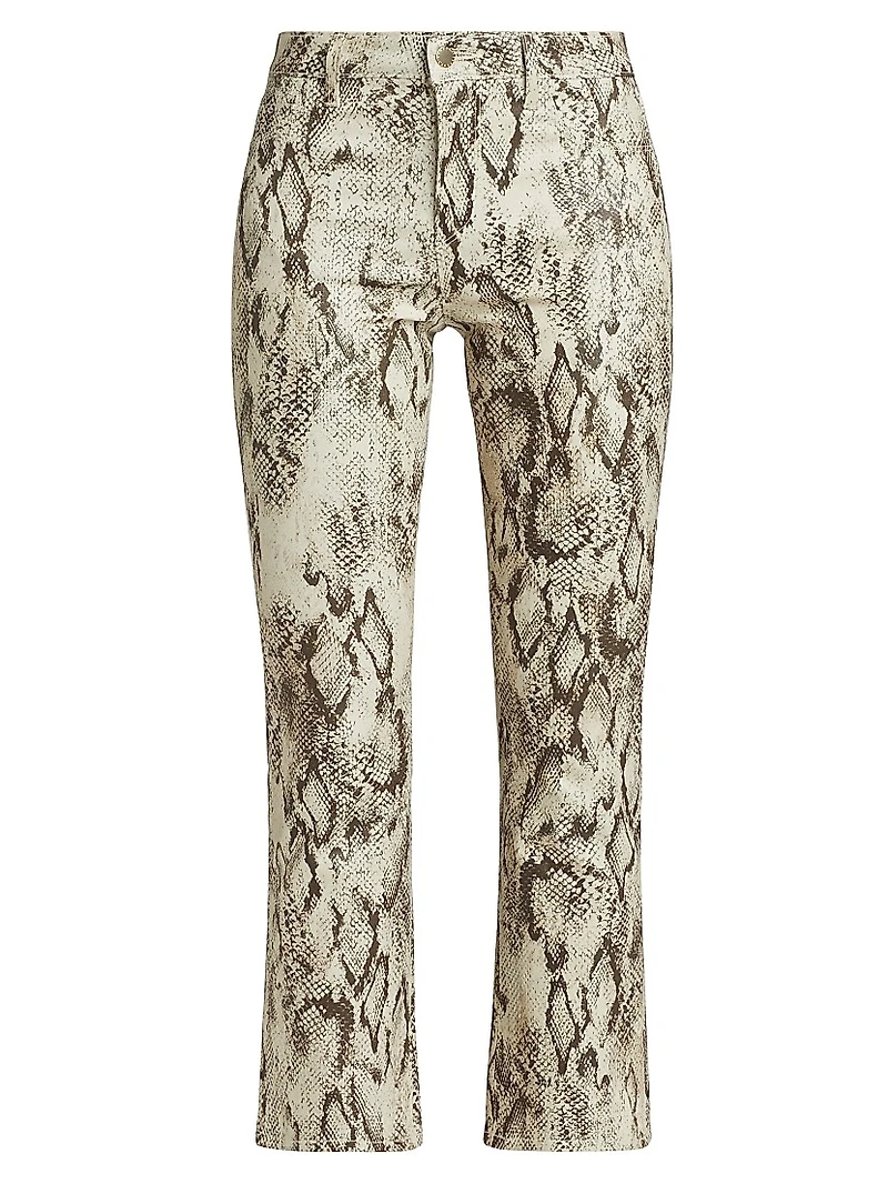 Tati Snake-Print Boot-Cut Crop Jeans