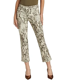 Tati Snake-Print Boot-Cut Crop Jeans