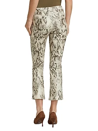 Tati Snake-Print Boot-Cut Crop Jeans