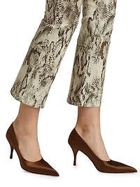 Tati Snake-Print Boot-Cut Crop Jeans