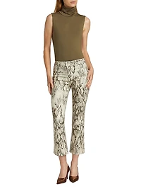 Tati Snake-Print Boot-Cut Crop Jeans