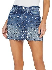 Paris Embellished Denim Miniskirt