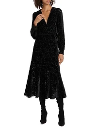 Burnout Velvet Flounce Midi-Dress