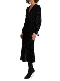 Burnout Velvet Flounce Midi-Dress