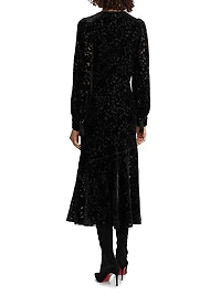 Burnout Velvet Flounce Midi-Dress