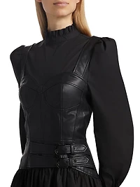 Mix Media Cotton & Faux Leather Midi-Dress