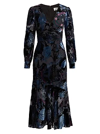 Velvet Burnout V-Neck Midi-Dress