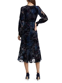 Velvet Burnout V-Neck Midi-Dress