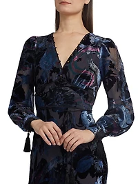 Velvet Burnout V-Neck Midi-Dress