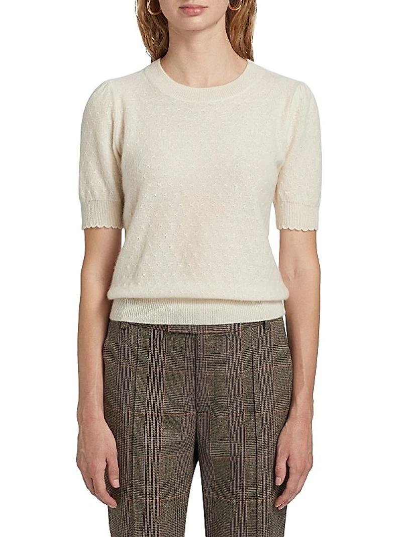 Pointelle Puff-Sleeve Sweater