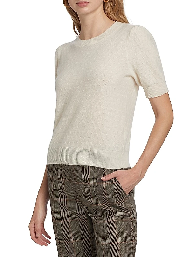Pointelle Puff-Sleeve Sweater