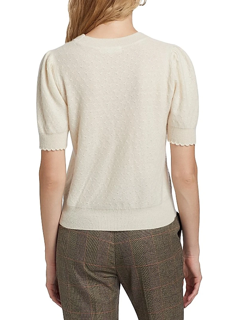 Pointelle Puff-Sleeve Sweater